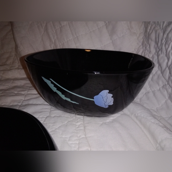 Vintage Black Onyx Glass Floral Kitchen Salad Bowl Set France - Picture 4 of 8
